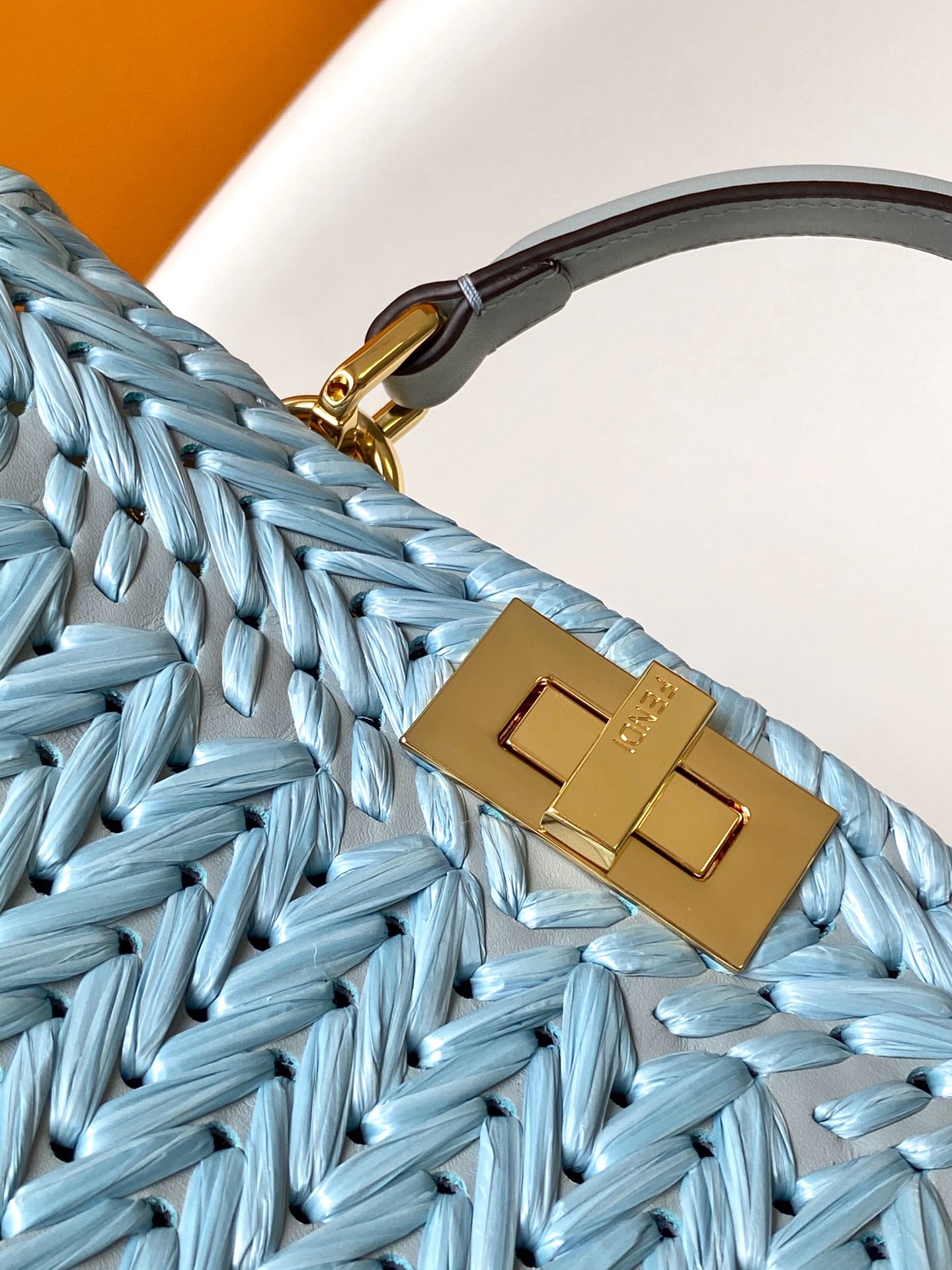 Fendi Peekaboo ISeeU Small Light Blue Interlace Leather Bag